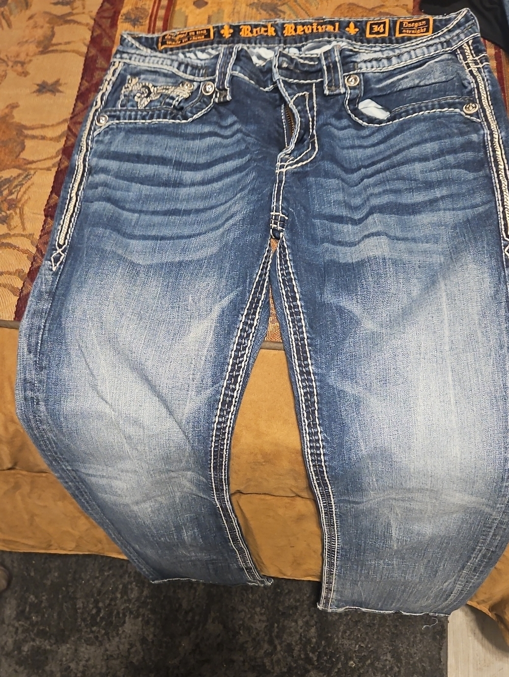 Rock Revival Men's Distressed Blue Washed Jeans